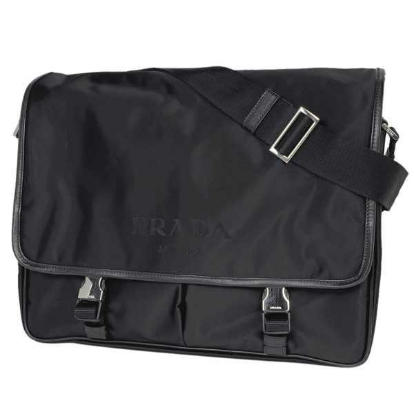 1000071088500 11 Prada Logo Plate Shoulder Bag Nylon Nero