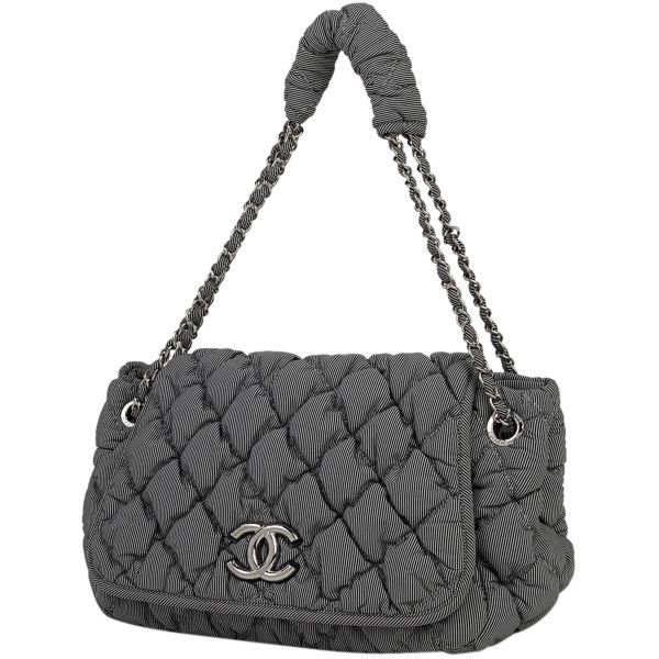 1000071506851 11 Chanel Coco Mark Chain Shoulder Bag Bubble Quilt Gray Black