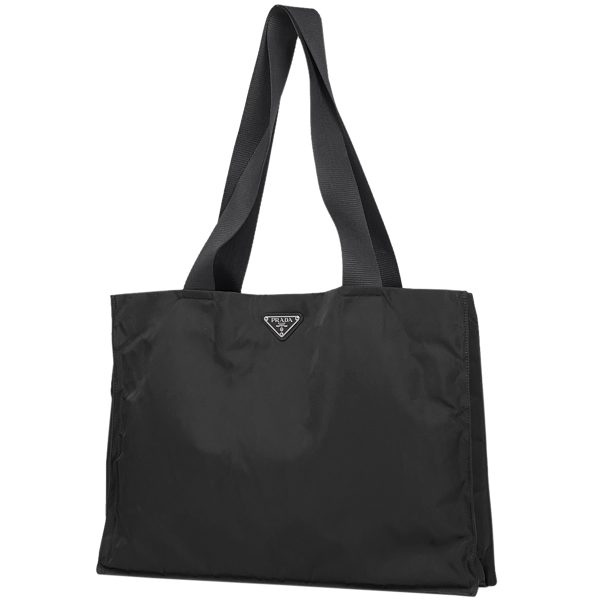 1000072421214 11 Prada Logo Plate Tote Bag Nylon Black