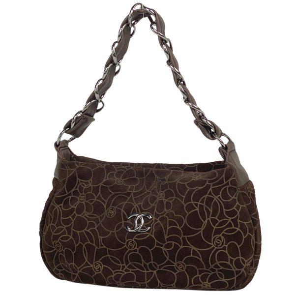 1000072990130 11 Chanel Cocomark Handbag Camellia Shoulder Bag Suede Brown