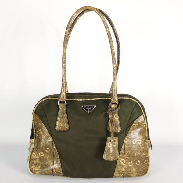 10003620 1 Prada Handbag Semi Shoulder Bag Nylon Python Khaki Silver