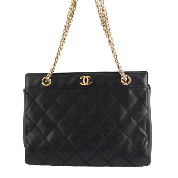 10004072 1 Chanel Matelasse Chain Tote Bag Shoulder Bag Coco Mark Black Gold