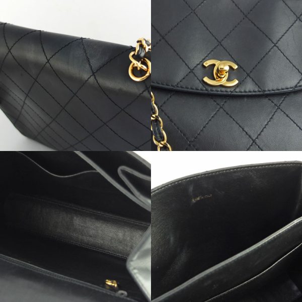 10004647 10 Chanel Chain Shoulder Bag Matelasse Round Flap Hardware Black Gold