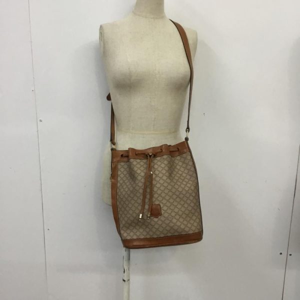 10070172 1 Celine Macadam Drawstring Shoulder Bag Beige