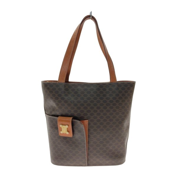 1017003892920 1 rbg Celine Macadam Pattern Triomphe Metal Fittings Tote Bag Brown PVC Leather Vintage