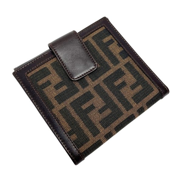 1017003979829 1 rbg Fendi Zucca Pattern W Hook Bifold Wallet Leather Brown