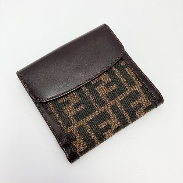 1017003979829 2 Fendi Zucca Pattern W Hook Bifold Wallet Leather Brown