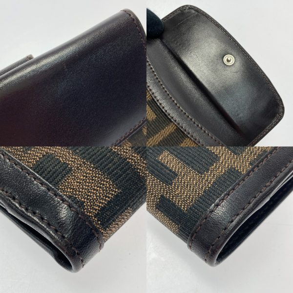 1017003979829 6 Fendi Zucca Pattern W Hook Bifold Wallet Leather Brown