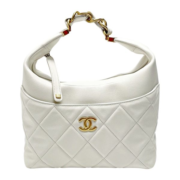 1017004165405 1 rbg Chanel Matelasse Chain Tote Bag Lambskin Gold White