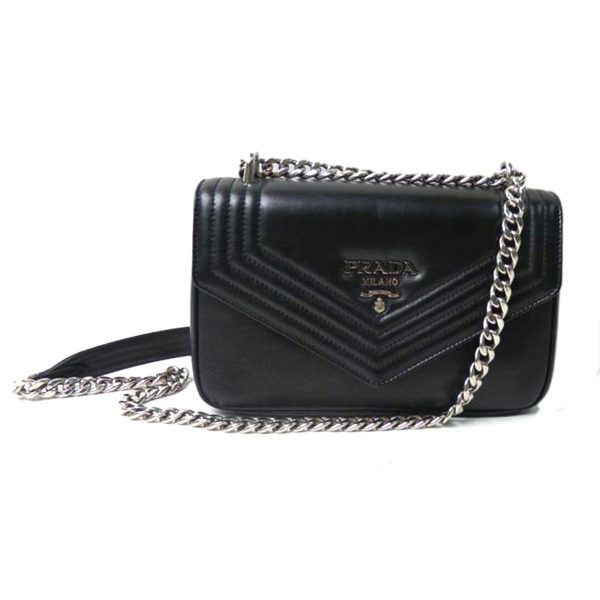 10766 1 Prada Leather Chain Shoulder Bag Black