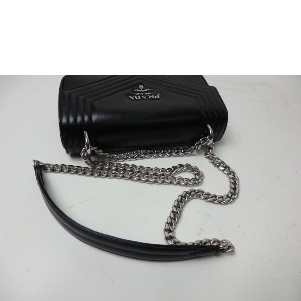 10766 4 Prada Leather Chain Shoulder Bag Black