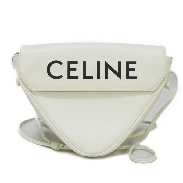 11453g 1 Celine Logo Print Triangle Shoulder Bag White