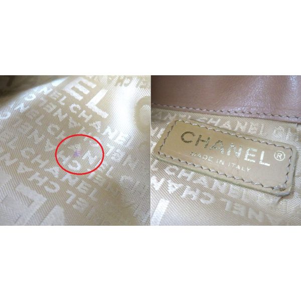 114 115 Chanel Tote Bag Handbag Leather Coco Mark Beige