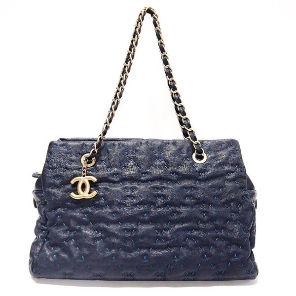 1200191928100116 1 Chanel Matelasse Double Chain Shoulder Bag Caviar Skin Navy Blue Gold