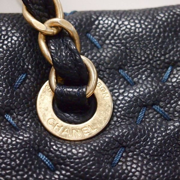 1200191928100116 11 Chanel Matelasse Double Chain Shoulder Bag Caviar Skin Navy Blue Gold