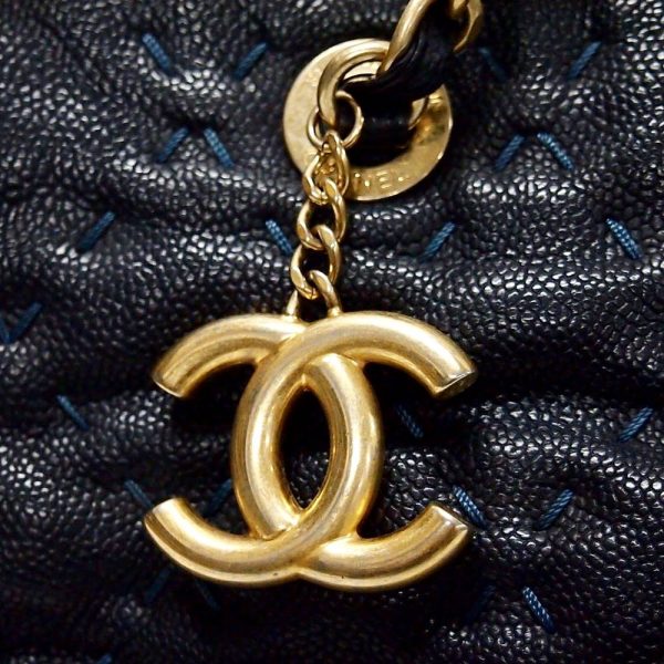 1200191928100116 12 Chanel Matelasse Double Chain Shoulder Bag Caviar Skin Navy Blue Gold