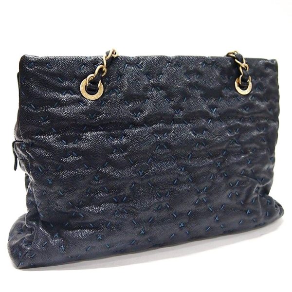 1200191928100116 3 Chanel Matelasse Double Chain Shoulder Bag Caviar Skin Navy Blue Gold