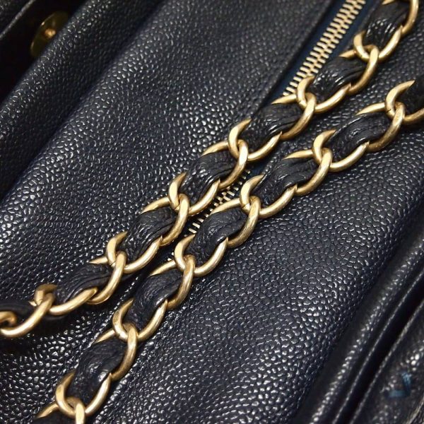 1200191928100116 6 Chanel Matelasse Double Chain Shoulder Bag Caviar Skin Navy Blue Gold