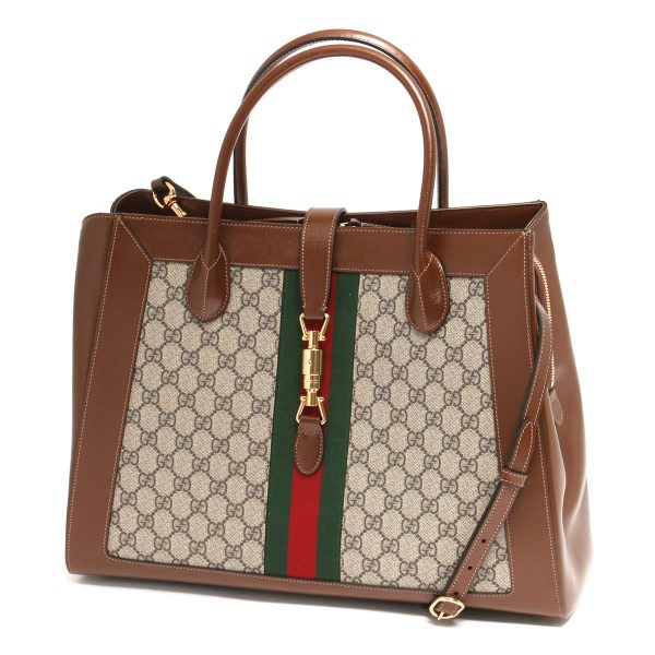 121151 607 Gucci Jackie 1961 Tote Bag Beige Brown Green Red