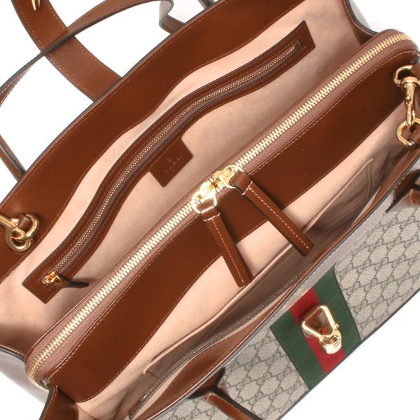 121151 607m3 Gucci Jackie 1961 Tote Bag Beige Brown Green Red