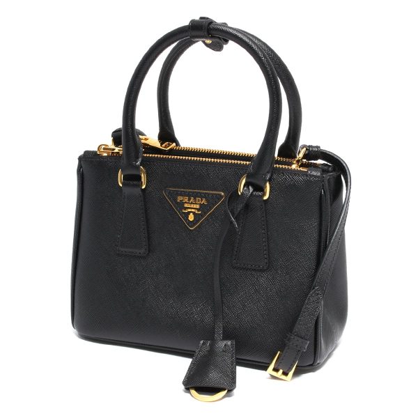 122178 Prada Handbag Shoulder Mini Bag Saffiano Lux Triangle Logo Plate Black