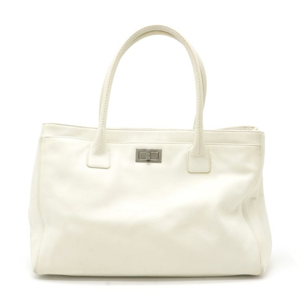 12270441 1 Chanel 255 Executive Tote Bag Turnlock Hardware White Silver