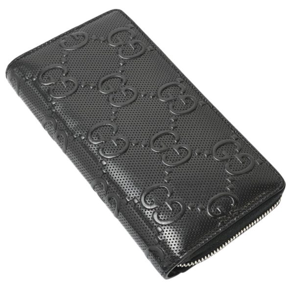 122j0940 01 12 Gucci GG Embossed Zip Around Wallet Black