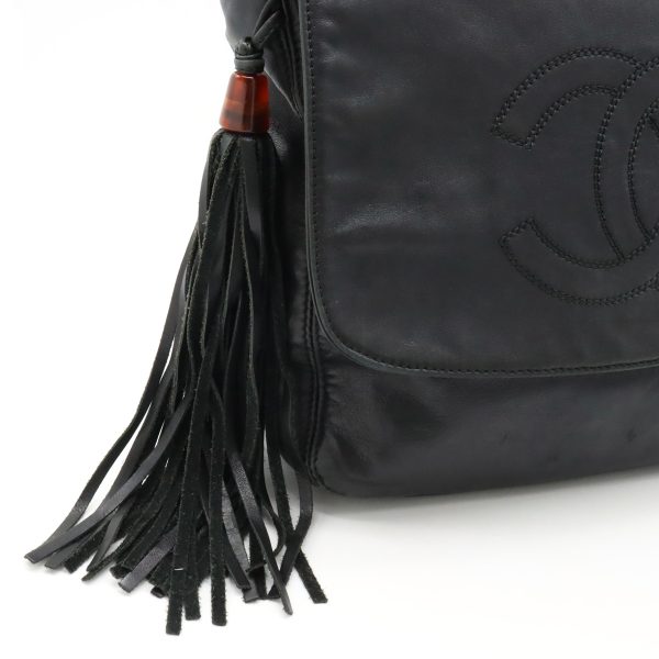 12330415 9 Chanel Coco Mark Shoulder Bag Semi Shoulder Fringe Tassel Leather Black