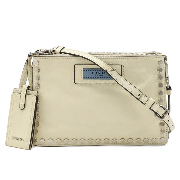 12330441 1 Prada Etiquette Bag Shoulder Crossbody Studded Leather Ivory Silver