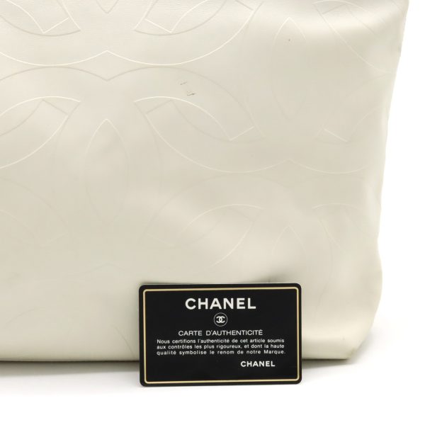 12330477 9 Chanel Coco Mark Embossed Tote Shoulder Bag Semi Shoulder Leather Ivory White