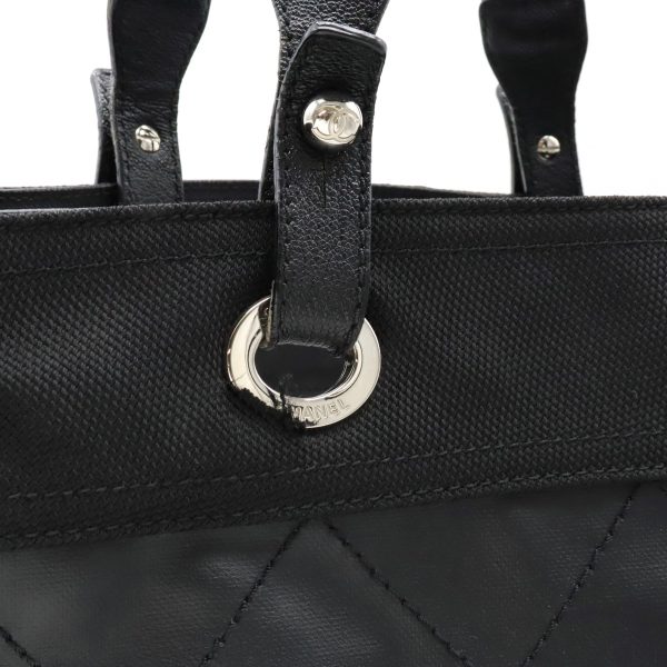 12330506 7 Chanel Paris Biarritz Tote MM Handbag Coated Canvas Black Silver