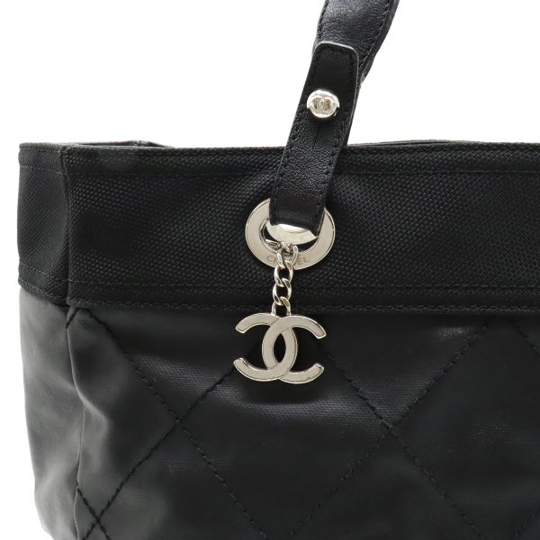 12330506 9 Chanel Paris Biarritz Tote MM Handbag Coated Canvas Black Silver