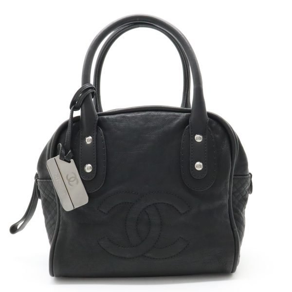 12350660 1 Chanel Cocomark Mini Boston Tote Quilted Leather Black Silver