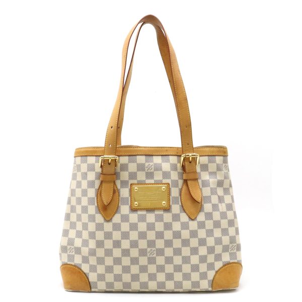 12360378 1 LOUIS VUITTON Damier Azur Hampstead MM Tote Bag Biege