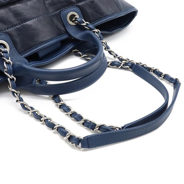 12360486 4 Chanel Deauville GM Logo Tote 2WAY Chain Shoulder Leather Navy Blue Silver