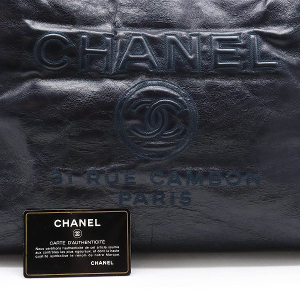 12360486 8 Chanel Deauville GM Logo Tote 2WAY Chain Shoulder Leather Navy Blue Silver