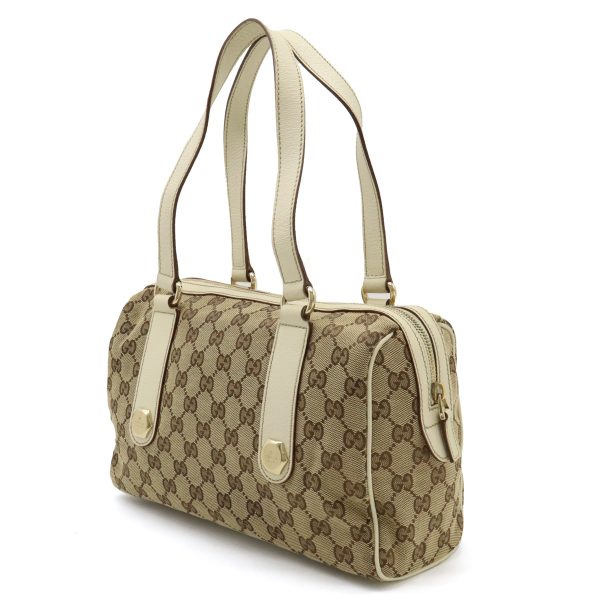 12361032 2 Gucci GG Canvas Handbag Shoulder Bag Khaki Beige Gold