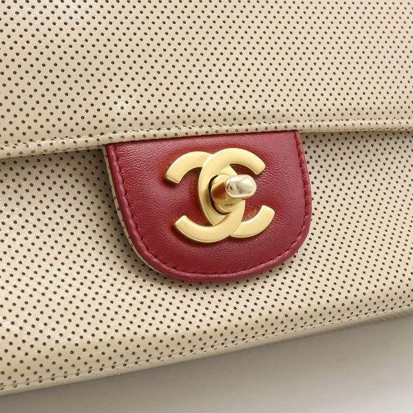 12370089 8 Chanel Cocomark Punching Shoulder Bag Semi Shoulder Leather Beige Red Gold