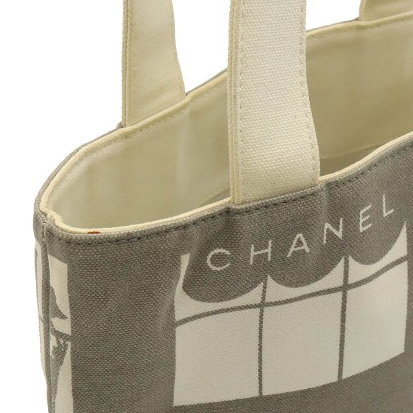 12370125 7 Chanel Windows Line Tote Shoulder Bag Canvas Gray Ivory