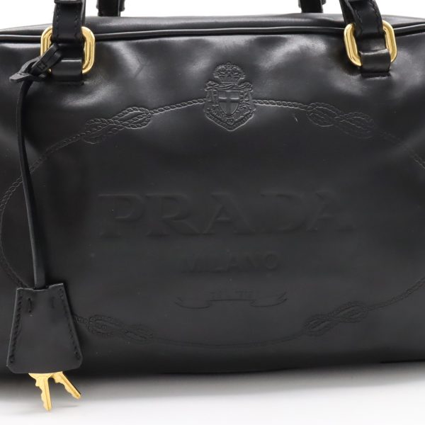 12370548 8 Prada Box Print Logo Mini Boston Handbag Leather Black Gold