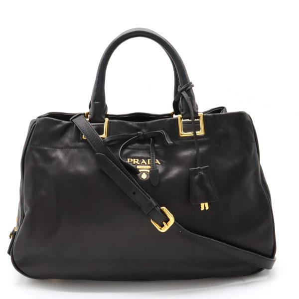 12370741 1 PRADA ribbon 2WAY soft Shoulder Bag NERO black