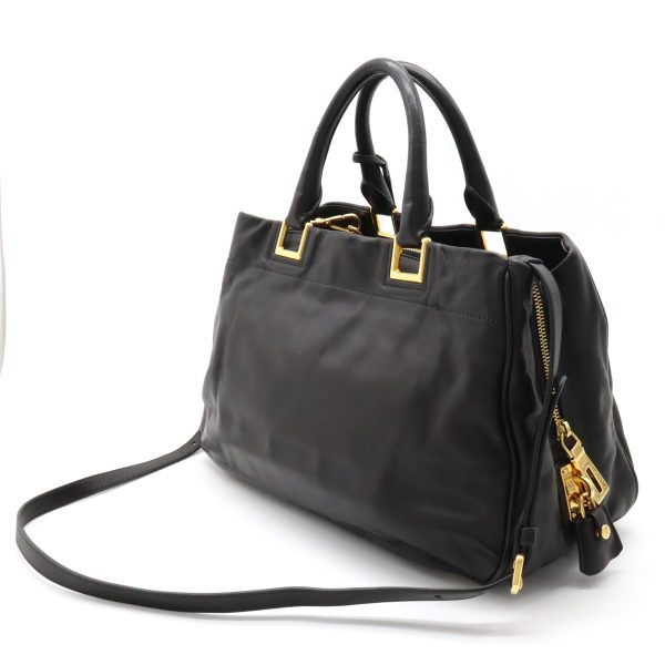 12370741 2 PRADA ribbon 2WAY soft Shoulder Bag NERO black