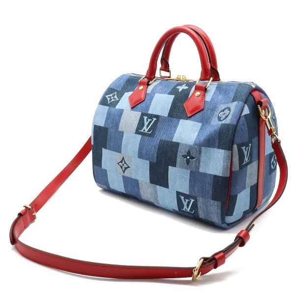 12390196 2 LOUIS VUITTON Patchwork Speedy Bandouliere 30 Handbag Monogram Denim Blue