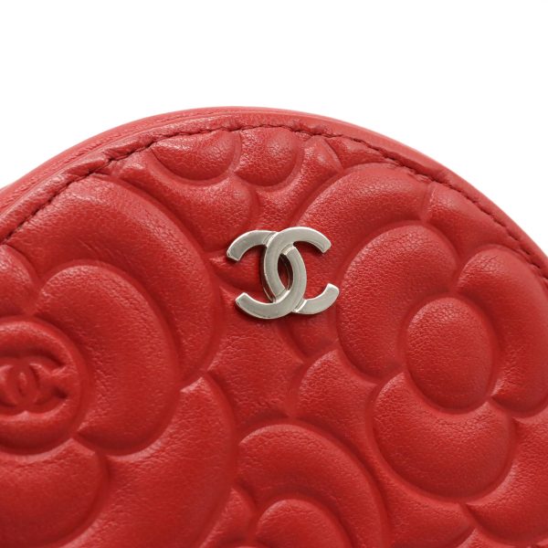 12390404 8 Chanel Camellia Round Mini Classic Chain Shoulder Pochette Red Silver