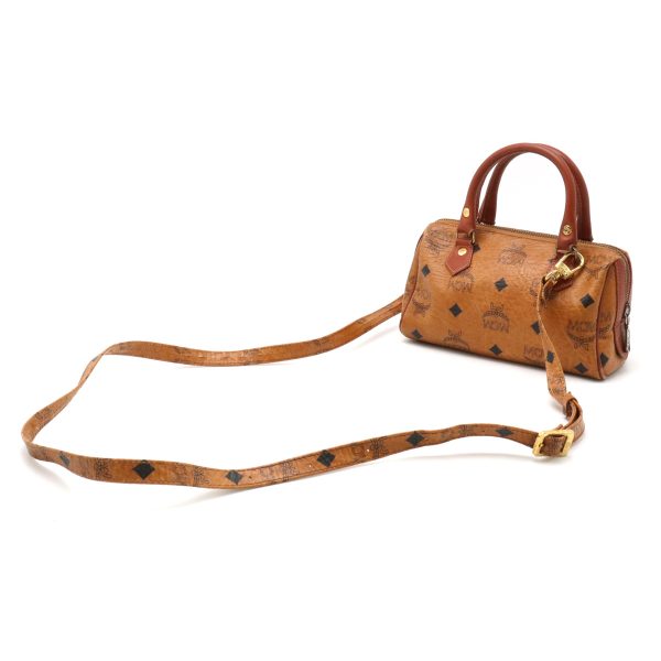 12390677 2 MCM Logo Gram Mini Boston Bag Brown