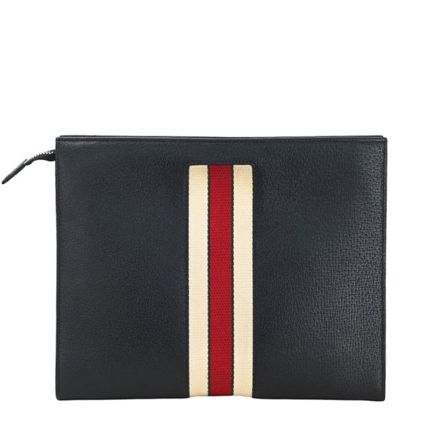 123e2133 01 02 Gucci Web Stripe Leather Pouch Clutch Bag Black