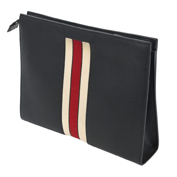 123e2133 01 05 Gucci Web Stripe Leather Pouch Clutch Bag Black