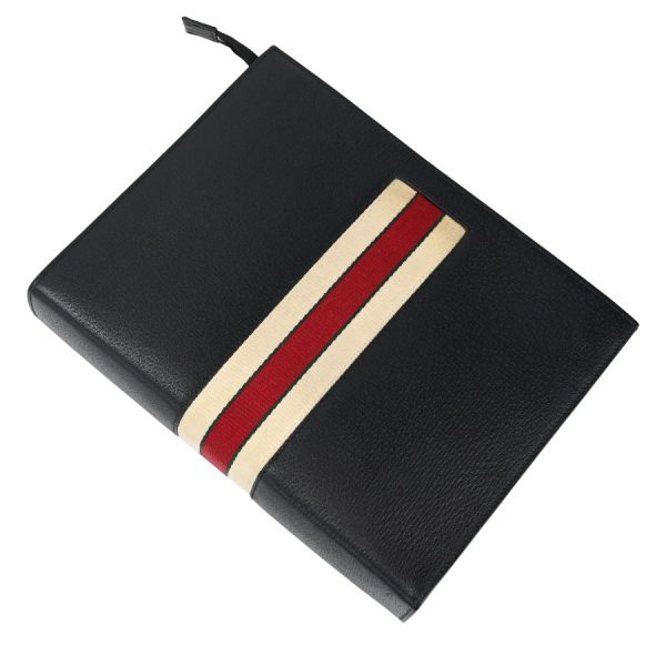 123e2133 01 13 Gucci Web Stripe Leather Pouch Clutch Bag Black