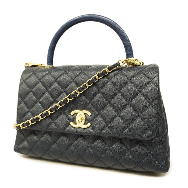 1240001007832 1 Chanel Matelasse Coco Handle Shoulder Lizard Navy