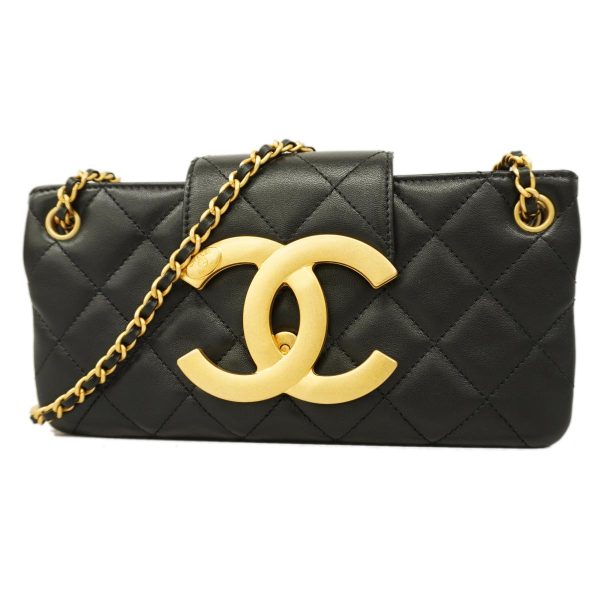 1240001011775 1 Chanel Shoulder Matelasse W Chain Lambskin Black